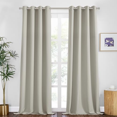Image of PONY DANCE Cream 94 inch Blackout Curtains Set of 2 - Grommet Window Curtains for Bedroom, Light Blocking Drapes for Living Room,Energy Saving Drape for Window Door, 55 inch Wide