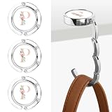 Iqimott 3pcs Personalized Initial Foldable Purse Hook for Table, Flower Letter Folding Handbag Hanger Portable Magnet Table Hook Holder, Collection Desk Purse Hooks for Women Bag (Pink-P)