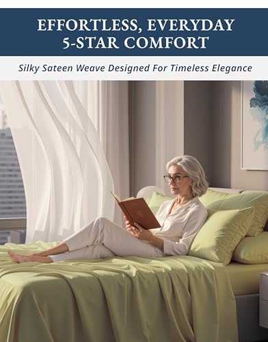 Image of LANE LINEN Split King Cooling Sheets 100% Egyptian Cotton Sateen - Seafoam | Split King Deep Pocket Sheets - 5-Piece Set, For A Luxurious Night's Sleep, For A Silky Hotel-Style Bed, Luxe Sheen