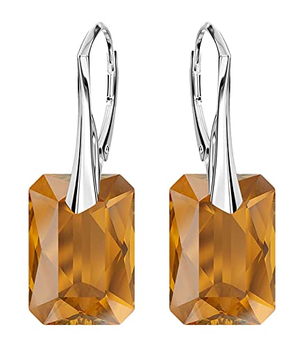 Pendientes colgantes de plata 925 para mujer con cristal brillante y cierre de solapa seguro