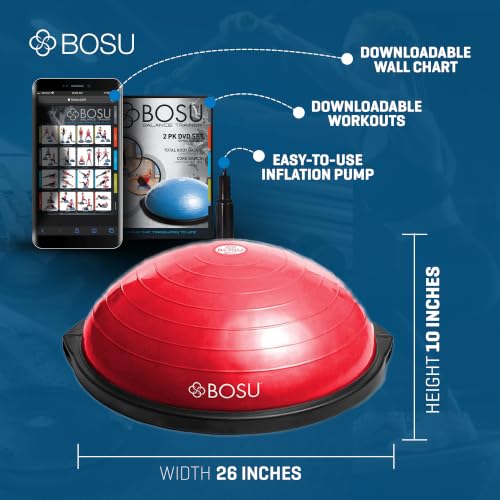 Image of Bosu Balance Ball Exercise Trainer, Home Gym Equipment w /Guided Workouts & Pump, 26 inch Inflatable Fitness Platform for Strength Training, Standing, Balancing, and Core Workout