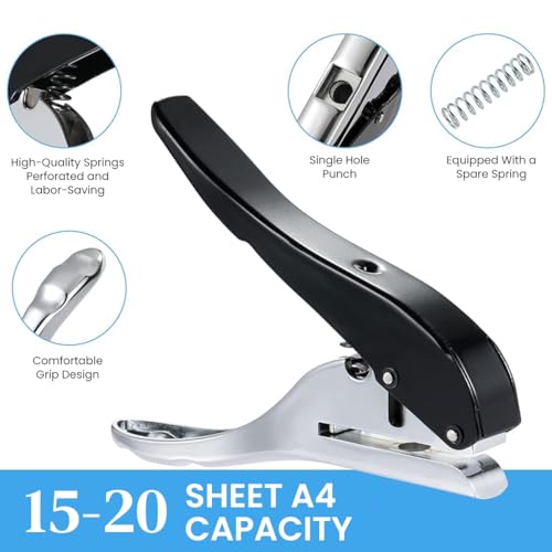 Image of Serplex Manual Hole Punch Kit Heavy Duty Spring Loaded Hole Punch, 10mm Hole Size, Maximum Thickness 1.2mm Punching Tool for Wooden Edge Bands, Plastic Sheets, Paper, with Drill & Drill Stop Collar