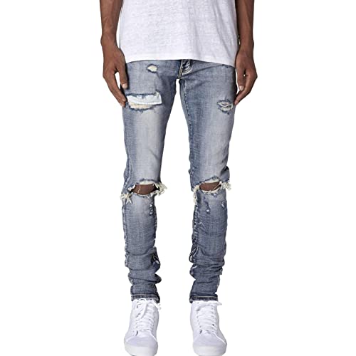 Jeans skinny à trous au genou pour hommes pantalon denim stretch déchire destroy