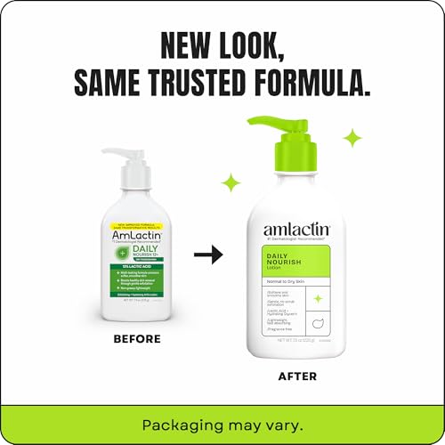 Image of AmLactin Daily Nourish Therapeutic Body Lotion for Dry Skin - No-Scrub Exfoliator and Moisturizer - AmLactin 12% Lactic Acid Lotion, 7.9 oz (Packaging May Vary)
