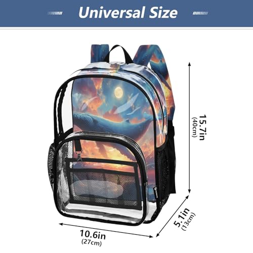 Whale Cloud Ocean Clear Backpack Heavy Duty See Through Transparent PVC BookBag for Kids Boy Girl School Work4