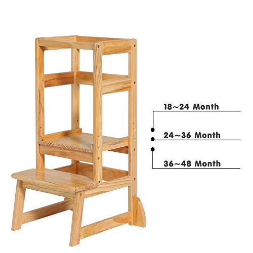 SDADI Mother's Helper Adjustable Height Step Stool Safety Counter Level Learning Toddler Tower for Kitchen and Bathroom, Natural - Image 4