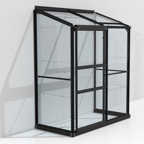 Vitavia Anlehn-Gewächshaus Styx 900, schwarz, 0,9 m², 3 mm ESG | Wetterfestes & stabiles Wand-Gewächshaus zur Pflanzenanzucht | Ideales Treibhaus für Gemüse, Kräuter & Blumen