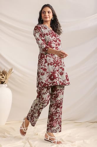 Image of Janasya Women's Pure Cotton Floral Printed Straight Co-ord Set