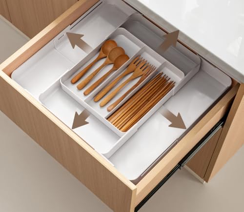 引き出し収納ボックス キッチン用 伸縮式 カトラリー仕切り 箸収納 多機能 整理整頓 仕分けトレー (4方向伸縮式)