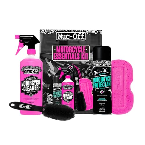 Muc-Off Motorcycle Essentials Kit - Motorrad Reinigungsset, Motorradzubehör für die Reinigung - Inklusive Motorradreiniger und Schutzspray, schwarz