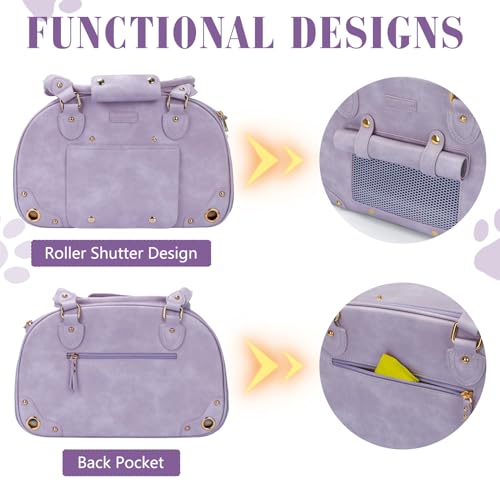 Image of Dog Carrier Purse, Pet Bag, Waterproof Premium Leather Pet Travel Portable Bags for Cat and Small Dog Home & Outdoor Small Purple