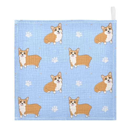 Image of vvfelixl Corgi Paws Baby Burp Cloths Baby Muslin Washcloths for Boys Girls Cotton Baby Face Towel for Newborn Infants Soft and Absorbent 11.8 X 11.8 in, 5 Pack