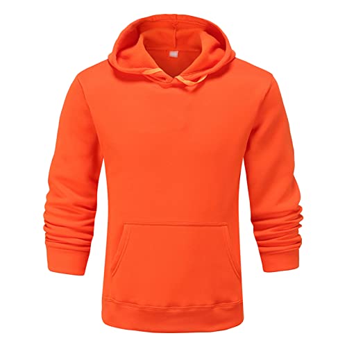 Maiyifu-GJ Pullover Hoodies for Men Classic Casual Solid Loose Fit Long Sleeve Hoodie Basic Lightweight Hooded Sweatshirt (Orange,Medium)