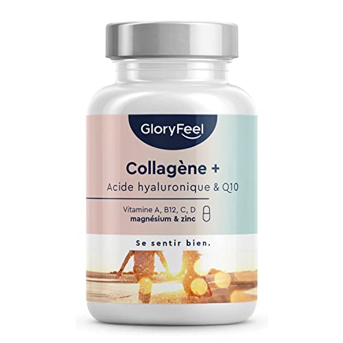 Collagène + Acide Hyaluronique & Q10, Enrichi en Zinc, Magnésium, Vitamines B12, D3, A & C, 60 Capsules - Complex de Collagene premium pour la Peau, les Cheveux & les Articulations Cover