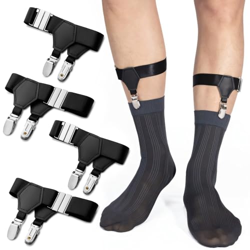 STAY GENT Sock Suspenders Men, 2 Pairs Sock Garters with Non-Slip Locking Clamps, Elastic Adjustable Women Sock Holders Keep Sock In Place for Business, Wedding, Daily Wear