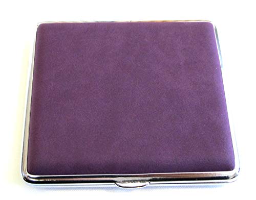 Men and Women's Classic Stainless Steel Cigarette & Card Case w/PU Leather Cover Hold 20pc Regular 84s Sold by 2pc Two Color Combo (Purple 2pc)