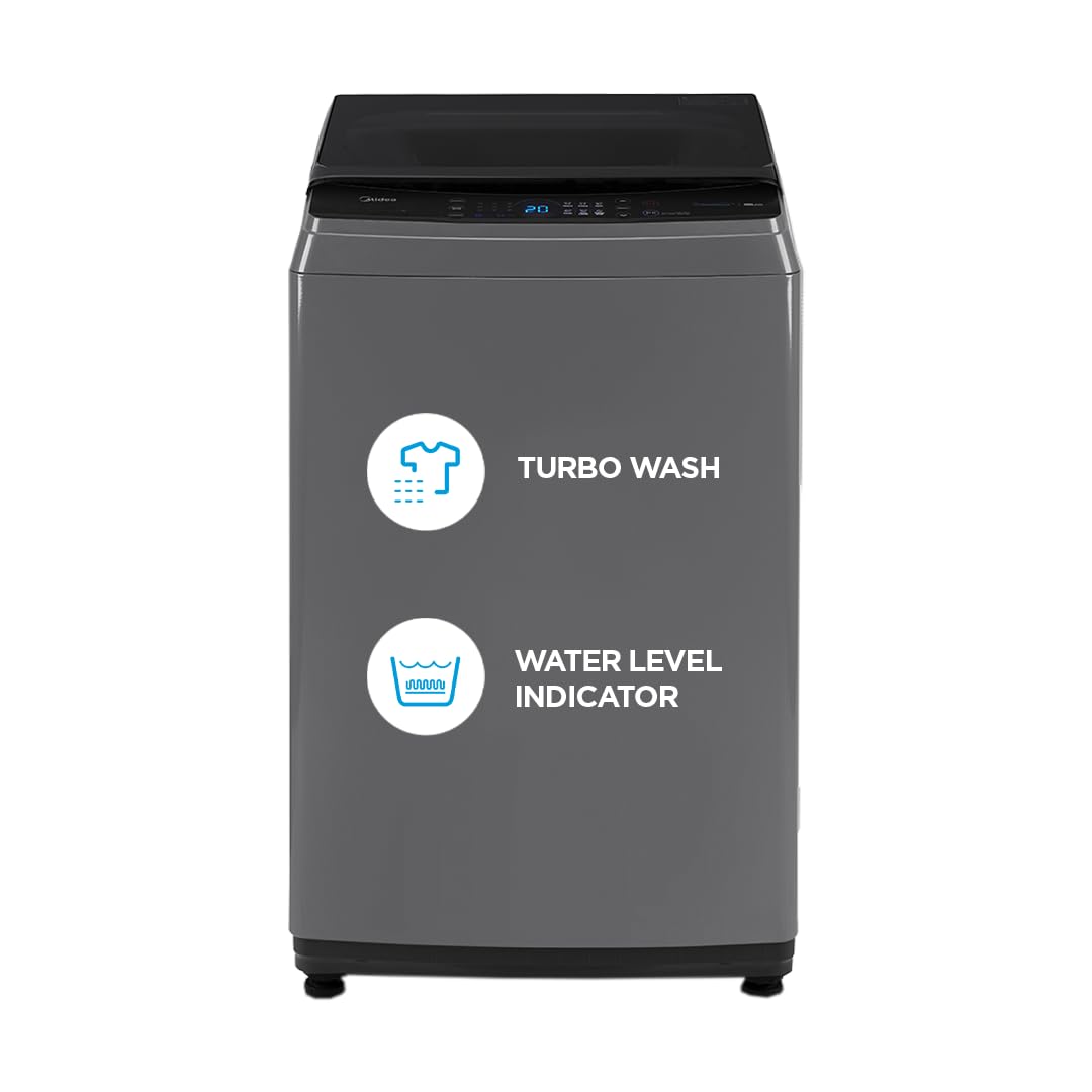 Midea 8KG 5 Star Topload Washing Machine (MA200W80/G-IN Dark Grey,Full Metal Body, Soft Closing Lid)