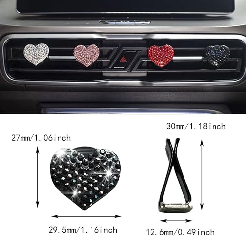 Image of Car Bling Air Vent Clips, 2 Pcs Bling Heart Charm Air Conditioning Outlet Clip, Crystal Rhinestone Accessories, Car Interior Decoration Cute Accessories for Women Girls (Black, Vanilla)