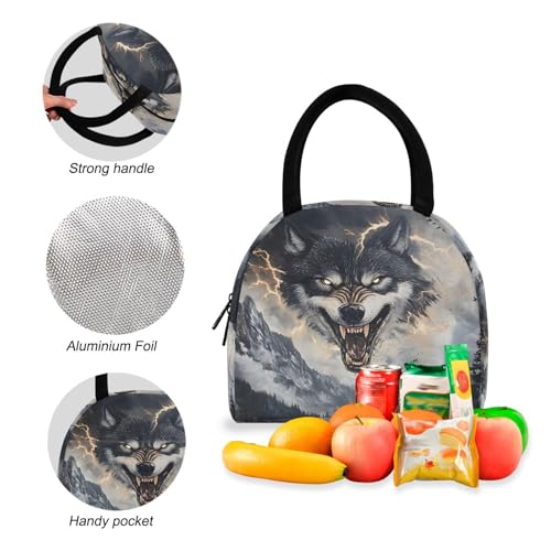 Backpack Lunch Bag Set Surreal Wolf Print, Big Storage Travel Backpacks with Insulated Lunch Box for Office Hiking Picnic4