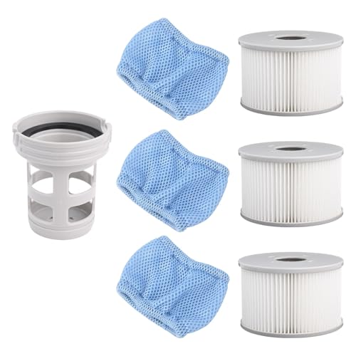 Desiumite Para Miweba Kit de filtros de repuesto para spa inflable de piscina - Paquete de 3 cartuchos de filtro de PVC + soporte + 3 bolsas de malla, compatible con Miweba para MSpa