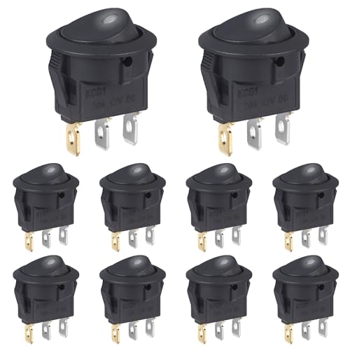 VEXUNGA Rocker Switch 12 V DC 20 A Rocker Switch 3-Pin Illuminated Round On/Off with LED White 12 Volt 2 Position Car Built-in Switch Self-Locking Square Round for Car Boat (Pack of 10)