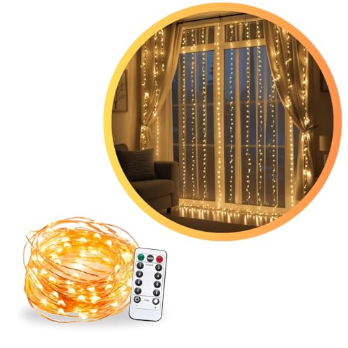 Cortina de LED 3x3m 300 Leds Pisca Pisca Fio de Fada Decoração de Natal Ano Novo Casamento Festas Eventos Especiais Controle Remoto 8 Modos Fio de Cobre Quarto Varandas Janela Conector USB Bivolt