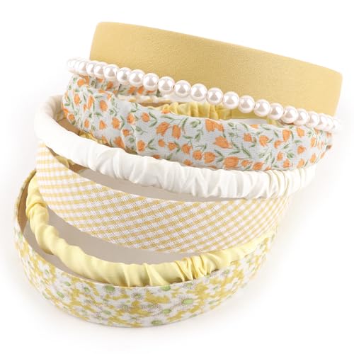 AQOKKA 7 Pack Headbands for Women Girls Cute Headbands Non Slip Floral Padded Pearl Hairbands Fashion Hair Accessories Multi-style Headband Pack