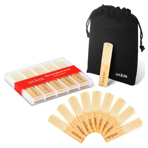 EPUICEK Alto Sax Reeds 2.5 – 10 Pack for Beginners & Students, Easy Blowing Practice Saxophone Reeds with Plastic Box & Velvet Bag, Soft Strength for Daily Use