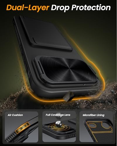 Image of Vihibii for iPhone Air Cover with Card Holder & Adjustable Camera Stand, Military Grade Drop Protection & Build-in Mirror, Rugged Hard Back & Silicone Edge, Kickstand Wallet Case, 6.5 inch 2025, Black