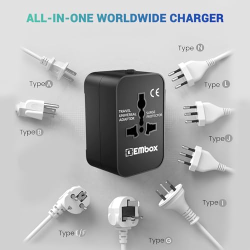 Image of Embox Universal Travel Adapter | All-in-One Worldwide Charger Adapter with USB Type A Ports | Supports 224+ Countries | International Plug for Phone, Laptop, Gadgets