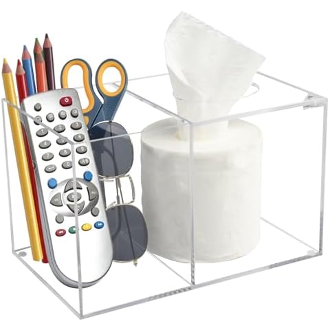 Square Tissue Box Cover, Multi-Functional Acrylic Tissue Remote Control Holder for Bedroom Nightstand End Table (Clear) Cover