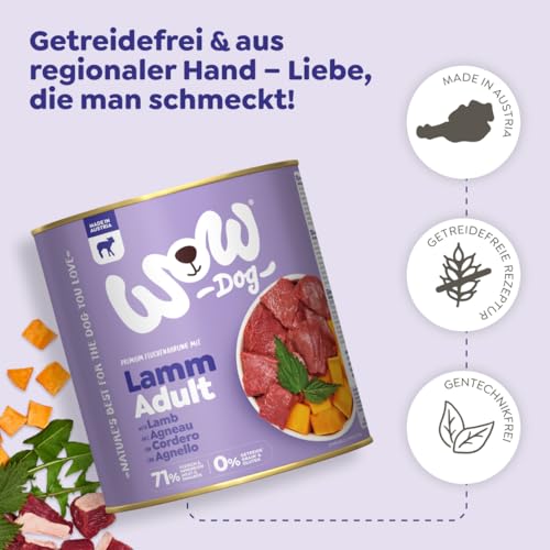 WOW Dog Hunde-Nassfutter mit Lamm 6 x 800g | ohne Getreide & Zucker