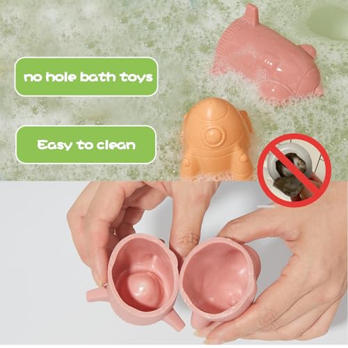 Image of AMCHSURI Mold-Free & No Holes Bath Toys 9 Pack | Safe Astronaut & Rocket Ship Toys for Babies 6-12M & Toddlers 1-3Y | Bathtub Pool Float Toys for Boys Girls