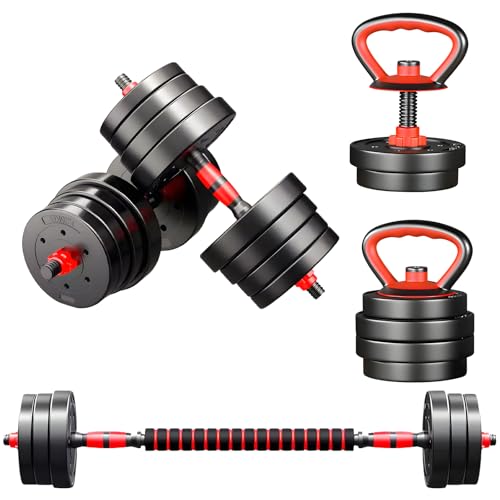 Juego de mancuernas ajustables de 20 kg, juego de pesas libres con conector, juego de mancuernas 4 en 1 utilizado como barra, pesas rusas, soporte de flexión, ejercicios de fitness para gimnasio en