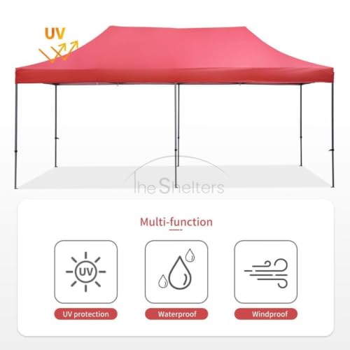 Image of 10x20ft / 3x6m Pop up Outdoor Canopy Tent | Portable Shade Instant Folding Gazebo Tent | Heavy Duty Gazebo Canopy Shelter 2 Mins Installation | 40Kgs (Classic Red)