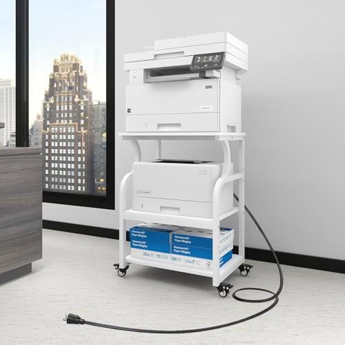 Image of Natwind 3 Tier Large Printer Stand, 24 inchx20 inch, with Charging Station,White