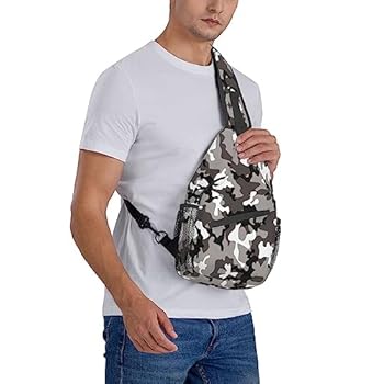 Black Grey White Camo Print Shoulder Bag,Crossbody Sling