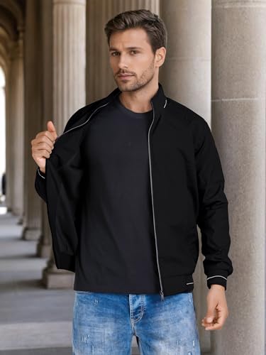 Image of Celary Men's Bomber Jacket Polyester Standard Length | Lightweight Casual Zip-Up Jacket | Stylish Slim Fit Outerwear for All Seasons