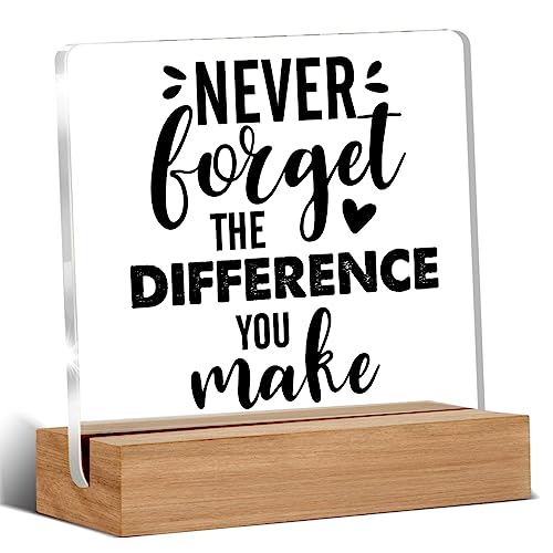 Cadeau de départ à la retraite pour collègue, patron, chef, collègue, cadeau de départ à la retraite, panneau décoratif de bureau transparent « Never Forget the Difference You Make », panneau en
