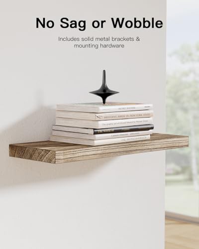 Amada Floating Shelves for Wall, Paulownia Wood, Set of 4, Light Brown - Image 4