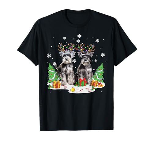 Schnauzer Dog Christmas Tree Lights Xmas Schnauzer dog T-Shirt