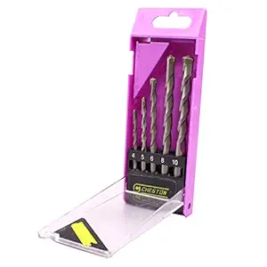 Cheston 5 Pcs Masonry Wall Drill Bit Set with Round Shank & Industrial Strength Carbide Tip for Tile, Brick, Cement, Concrete, Plastic & Wood (4mm-10mm) Compatible with Bosch, Black+Decker, Ibell Drill