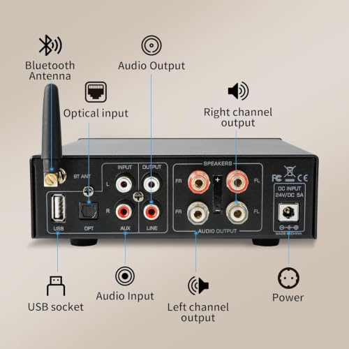 Image of Hi-Fi Amplifier, 2000W Mini Amplifier 2.0 Channel 100W*2 Bluetooth 5.3 TPA3116 Chip Stereo Audio Amplifier Digital Power Amplifier Opt /AUX Card Input