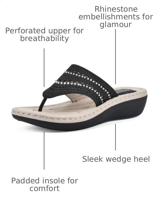 Image of CLIFFS BY WHITE MOUNTAIN Women's Comate Rhinestoned Mini Wedge Flip Flop Sandal