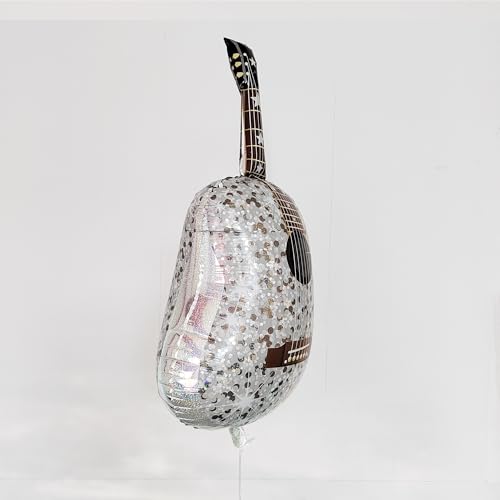 Image of Music Theme Era's Party Balloon Set - 33 Pieces Guitar Disco Ball Microphone and Music Notes Foil Balloons for Music Events Swiftie Party and Birthday Party Decorations - Colorful Latex Balloons