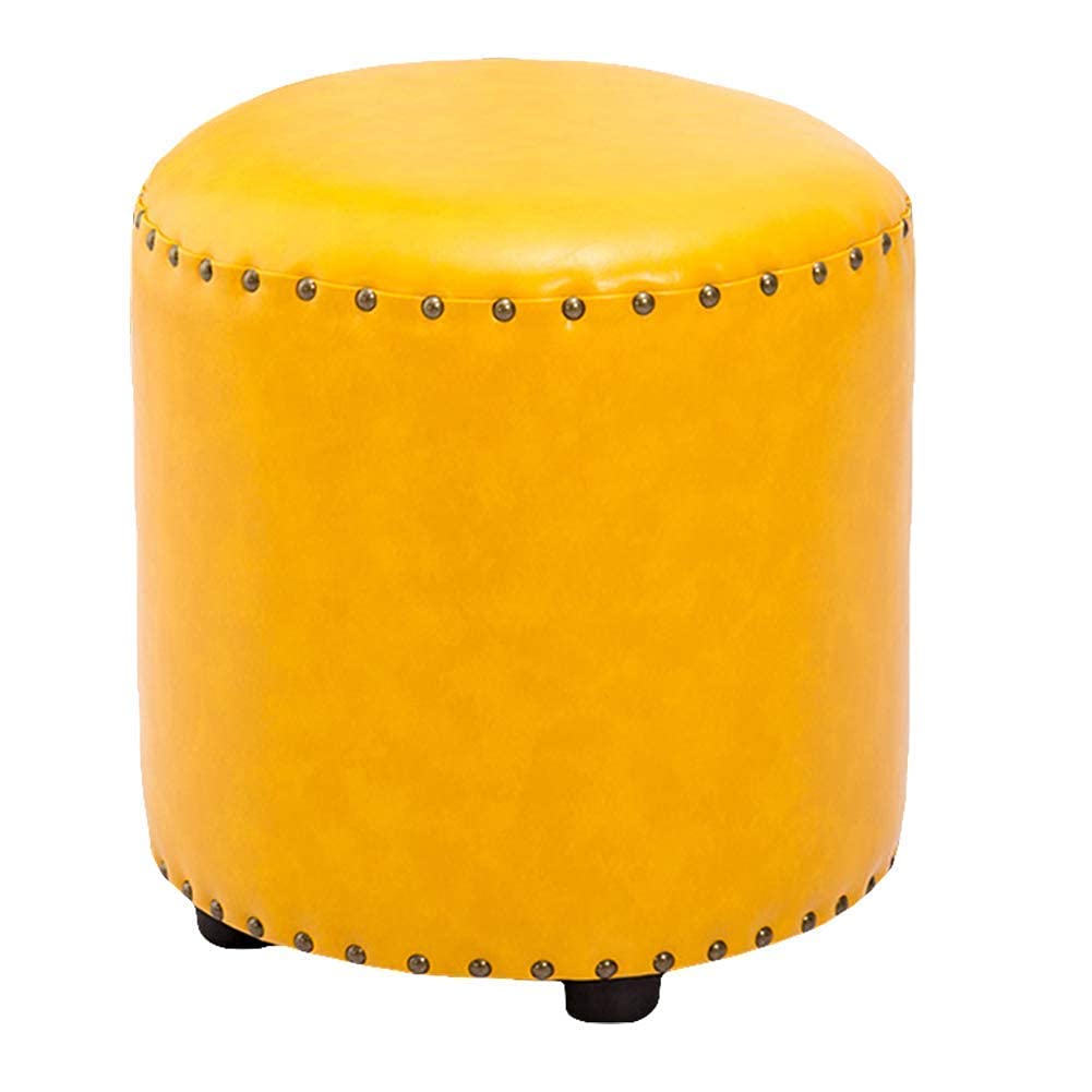 Repose-pieds pouf en cuir ciré jaune 35x35x40 cm