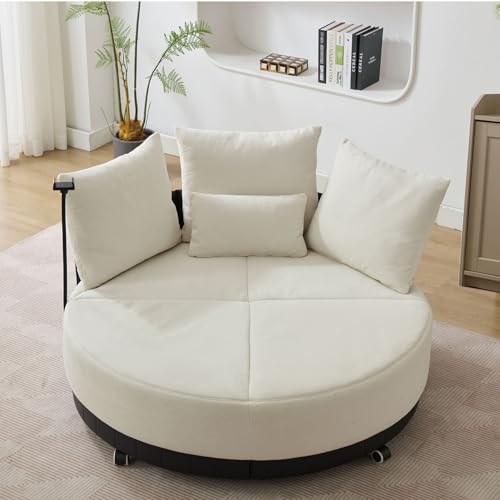Sillón giratorio oversized beige con soporte móvil miniatura 3