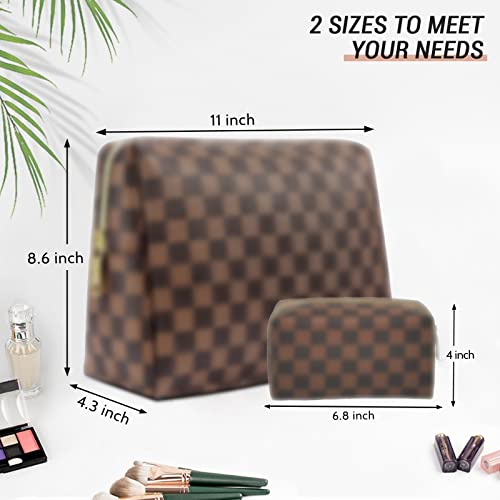 Checkered Makeup Bag, Portable Leather Cosmetic Bag, 2 Pcs Waterproof Travel Toiletry Bag for Women2