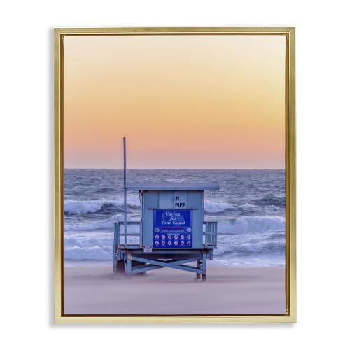 Tranquil Sunset Beach Hut Shoreline, 16 x 20 Inch Canvas in Floater Frame