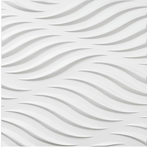 Image of Kayra Decor 3D Wall Panels Wave Design - White Color | 19.7 inch x 19.7 inch (Pack of 12) - Covers 32.28 Sq. Ft | Premium Home & Office Wall Decoration